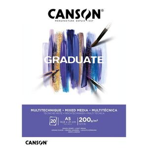 BLOC A5 20 HOJAS GRADUATE MIX MEDIA FINO 200GR BLANCO CANSON