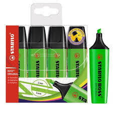 PACK 4 ROTULADORES FLUORESCENTES VERDES STABILO BOSS
