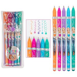 PACK 5 BOLIGRAFOS ROLLERS DE GEL CON PURPURINA TOP MODEL