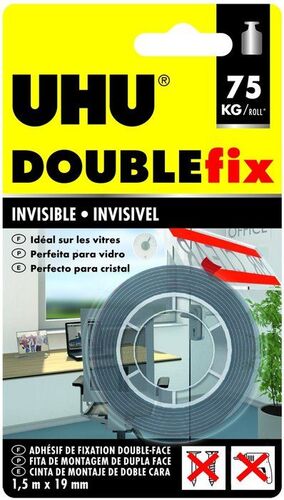 CINTA DOBLE CARA UHU 1,5 MTS INVISIBLE INTERIOR/EXTERIOR