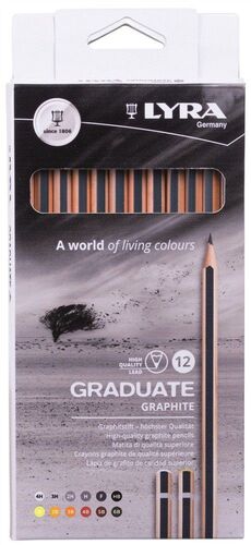CAJA 12 LAPICES GRADUATE GRAPHITE  FH-2H-3H-4H-HB-B-2B-3B-4B-5B-6B LIRA