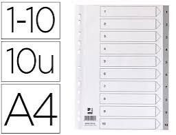 SEPARADOR NUMERICO Q-CONNECT PLASTICO A4 1-10 JUEGO DE 10 SEPARADORES MULTITALADRO Q-CONECT