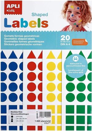 BOLSA 20 GOMETS A4 TRIANGULOS / RECTANGULOS / CIRCULOS COLORES SURTIDOS APLI