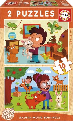 PUZZLE MADERA 2X16 MASCOTAS EDUCA