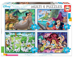 MULTI 4 PUZZLES CLASICOS DISNEY 50+80+100+150 EDUCA