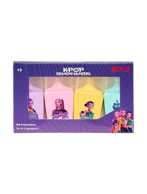 SET 4 ROTULADORES FLUORESCENTES K-POP DEMON HUNTERS STATIONERY SAFTA