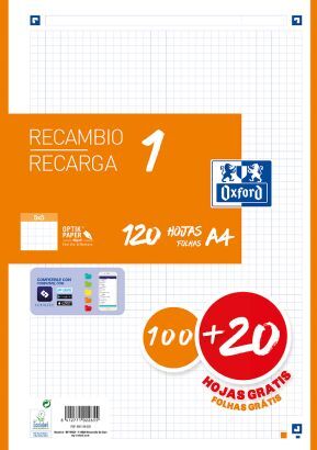 RECAMBIO ARCHIVADOR A4 NARANJA CLASSIC RECAMBIO 5X5 120 HOJAS SCRIBZEE OXFORD