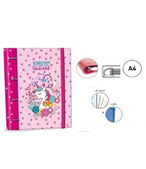 ARCHIVADOR A4 4 ANILLAS 30MM + 120 HOJAS 5X5 Y SEPARADORES UNICORNIO KATACRAK