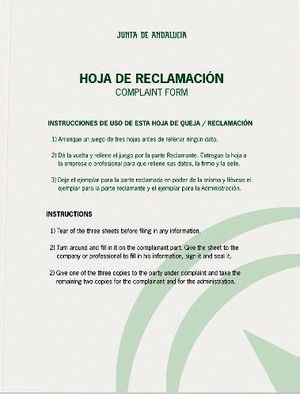 LIBRO HOJAS DE RECLAMACIONES JUNTA ANDALUCIA DOHE