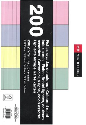 PAQUETE 200 FICHAS RAYADAS COLORES PASTEL A5 210X148 APLI