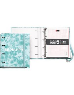 ARCHIVADOR A4 RINGBOOK 100 HOJAS 5X5 NOTEBOOK BE HAPPY MIQUELRIUS