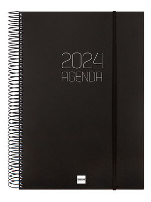 AGENDA 2024 A4 DIA PAGINA ESPIRAL OPAQUE NEGRA FINOCAM