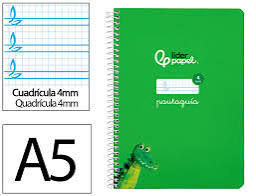 BLOC A5 4MM VERDE PAUTAGUIA TAPA DRUA 80 HOJAS 90GR CUADRO PAUTADO LIDERPAPEL