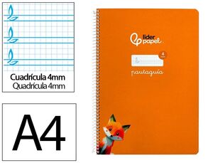 BLOC A4 4MM NARANJA PAUTAGUIA TAPA DRUA 80 HOJAS 90GR CUADRO PAUTADO LIDERPAPEL