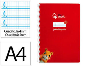 BLOC A4 4MM ROJO PAUTAGUIA TAPA DRUA 80 HOJAS 90GR CUADRO PAUTADO LIDERPAPEL