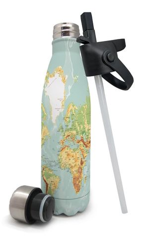 BOTELLA TERMO INOX 500 ML. MAPA CON PAJITA NETHUS