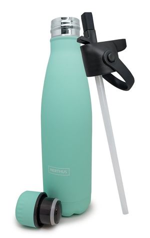 BOTELLA TERMO INOX 500 ML TURQUESA CON PAJITA NERTHUS