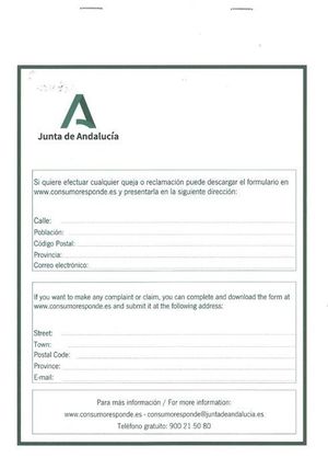 HOJAS DE RECLAMACIONES JUNTA DE ANDALUCIA 2022