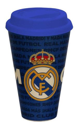 VASO BAMBU CON TAPA DE SILICONA EN CAJA REAL MADRID