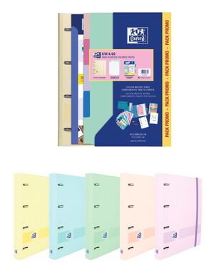 ARCHIVADOR CARPEBLOCK A4+ 4 ANILLAS POLYFOAM + 2 RECAMBIOS 5X5 + SEPARADORES COLORES PASTEL OXFORD