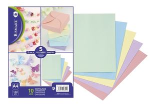 PACK 10 CARTULINAS A4 COLORES PASTEL BISMARK