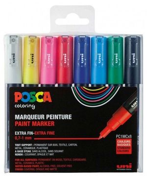 PACK 8 ROTULADORES POSCA PC-1M 0,7 MM COLORES BASICOS UNI-BALL