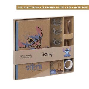 SET PAPELERIA STITCH CUADERNO A5+ CLIPS+ PEN+ WASHI TAPE