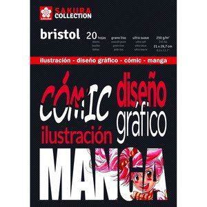 BLOC ENCOLADO BRISTOL PARA COMIC Y MANGA 250 GRMS M2 20 HOJAS 21 X 29,7 CMS SAKURA TALENS